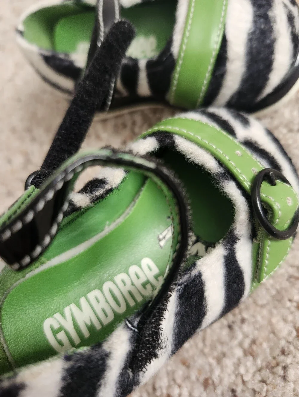 Baby Girl Y2k Zebra Print & Green Mary Jane Shoes
